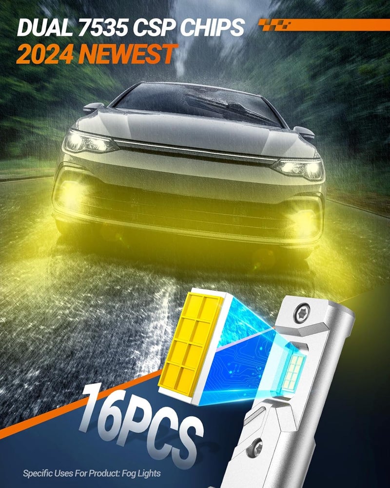 SEALIGHT H10 LED Fog Light Bulbs, 16000LM 3500K Amber Yellow Light 1000% Brightness, H10 9140 9145 Fog Lights LED Yellow, Strong Penetration, Plug and Play - Image 4